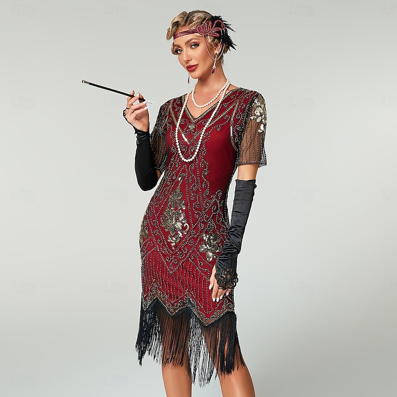 Roaring 20s 1920s Cocktail Dress Flapper Dress Dress Prom Dress The Great Gatsby Charleston Sequins Tassel Fringe Fancy Dress Women's Halloween Carnival Masquerade Carnival Wedding Wedding Guest