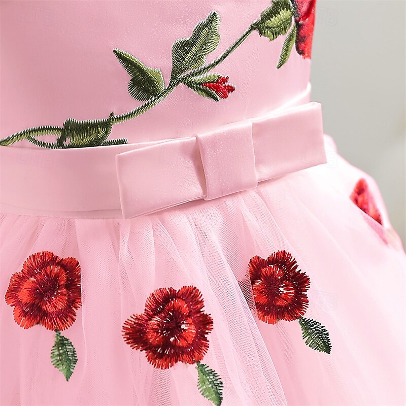 Kids Girls' Party Dress Floral Sleeveless Performance Birthday Tie Knot Beautiful Sweet Polyester Knee-length Party Dress Swing Dress A Line Dress Summer 4 years+ Black White Pink4