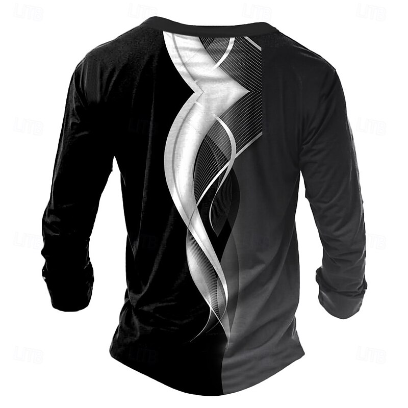 Men's Graphic Geometric Pattern Henley Shirt Long Sleeve Fashion Cute Daily Casual Holiday Going out Spring &  Fall Black Henley Henley T-Shirt2