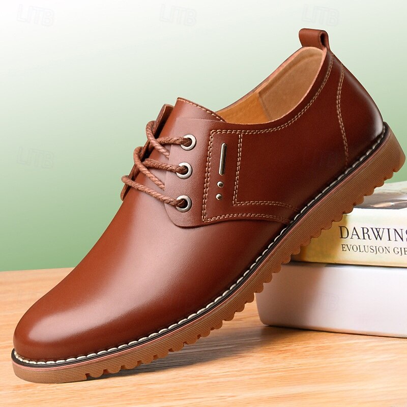 Men's Casual Brown Faux Leather Lace-Up Shoes – Lightweight Design Non-Slip Sole, Perfect for Daily Wear, Office and Semi-Formal Occasions
