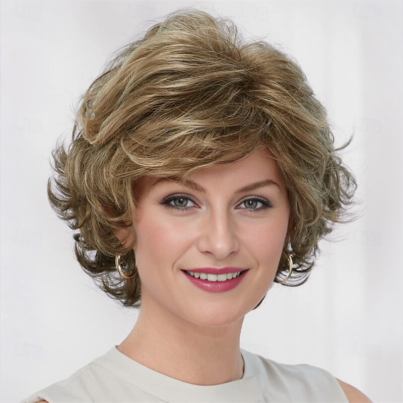 Mid Length Color Me Beautiful WhisperLite Wig  Beautiful Mid-Length Layered Waves with Elegant Wispy Bangs / Multi-tonal Shades of Blonde Silver Brown and Red2