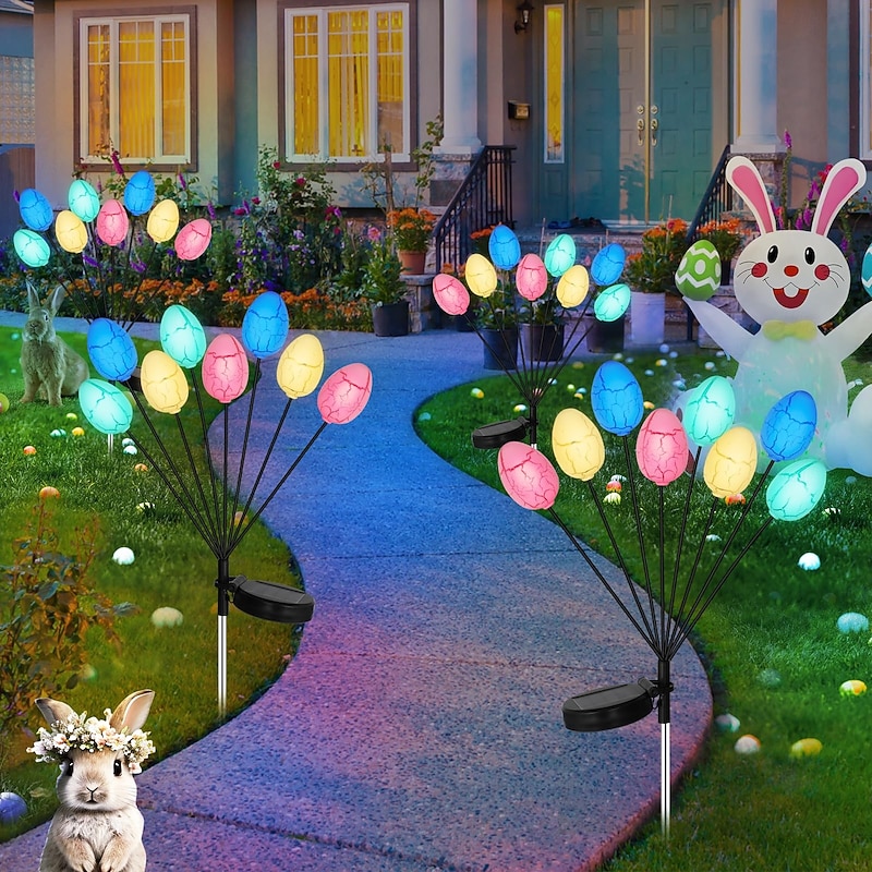 8-Head Outdoor Solar Easter Resurrection Egg Ground Plug-In Lights for Courtyard & Garden Festival Decoration 2pcs