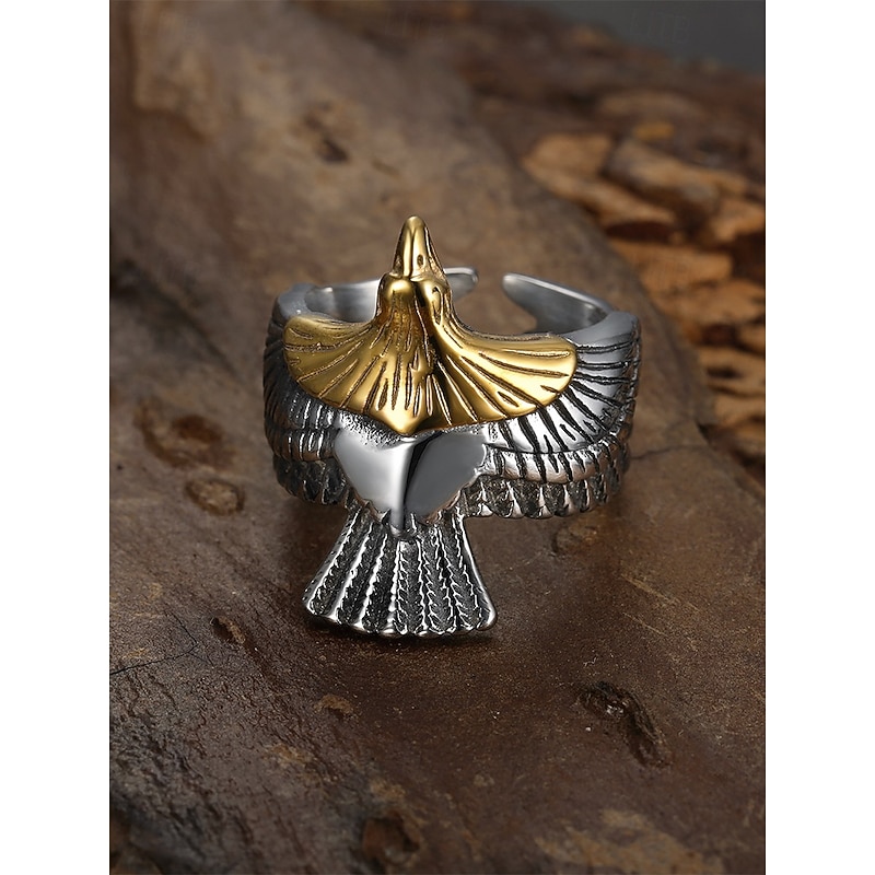 Men's Vintage Silver and Gold Eagle Ring - Bold Animal Design, Stainless Steel Jewelry, Perfect for Casual Wear, Party and Gift