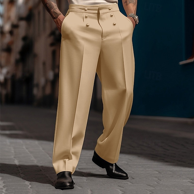 Men's Trousers Dress Pants Casual Pants Suit Pants Buttons Front Pocket Straight Leg Plain Comfort Wedding Business Daily Fashion Chic & Modern Black White4