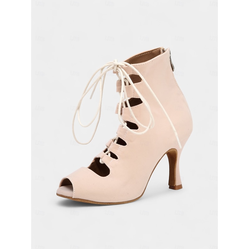 Women's Peep-Toe Lace-Up Dance Shoes with Cut-Out Design and Suede Sole – Vintage-Style High Heel Shoes for Ballroom and Tango4