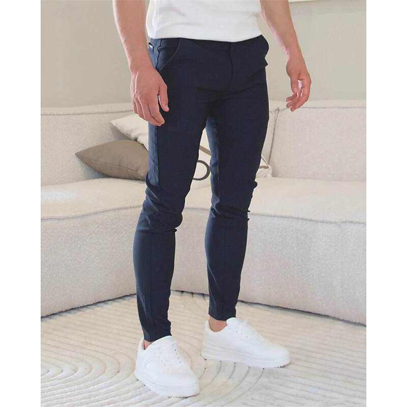Men's Skinny Trousers Chinos Buttons Pocket Plain Comfort Formal Work Daily Fashion Classic Style Black Khaki Micro-elastic4