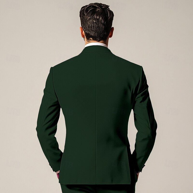 Men's Business Suits Notch Lapel Dark Green Fashion Formal Solid Colored Standard Fit 3 Piece Single Breasted Two-buttons3
