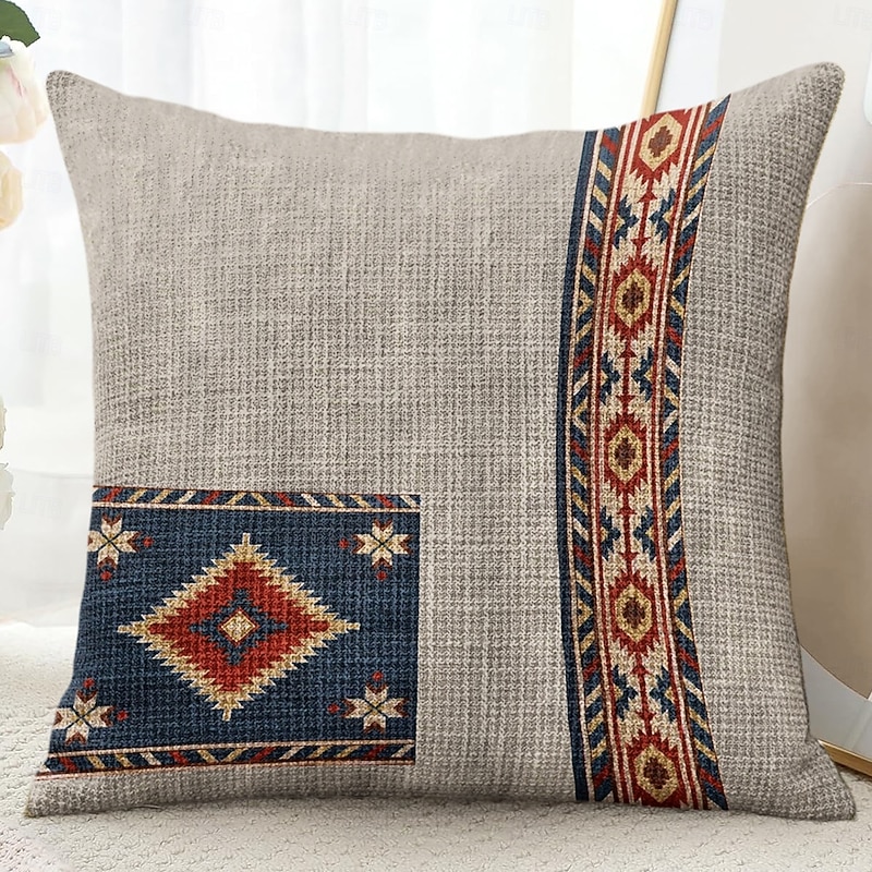 Vintage Ethnic Decorative Toss Pillows Cover 1PC Soft Square Cushion Case Pillowcase for Bedroom Livingroom Sofa Couch Chair Grey Blue2