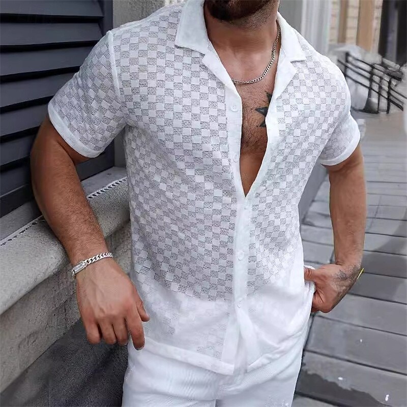 Men's Shirt Summer Shirt Casual Shirt Beach Shirt Button Up Shirt White Short Sleeve Collar Vacation Daily Clothing Apparel Fashion Casual Comfortable3