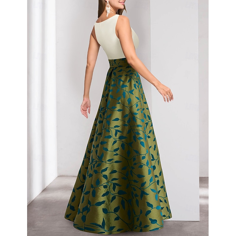 Floral A-Line Evening Gown Elegant Dress Formal Wedding Floor Length Sleeveless Halter Neck Pocket Satin with Pocket Race Day Dress Wedding Guest Dress2