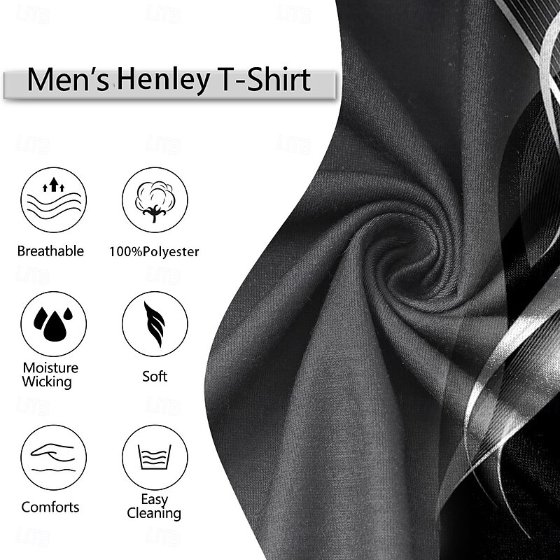 Men's Graphic Geometric Pattern Henley Shirt Long Sleeve Fashion Cute Daily Casual Holiday Going out Spring &  Fall Black Henley Henley T-Shirt3
