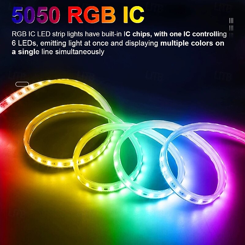 16-100FT Smart RGB IC LED Light Strip - Waterproof Multicolor Chasing Lights with APP & Music Sync for Bedroom & Outdoor3