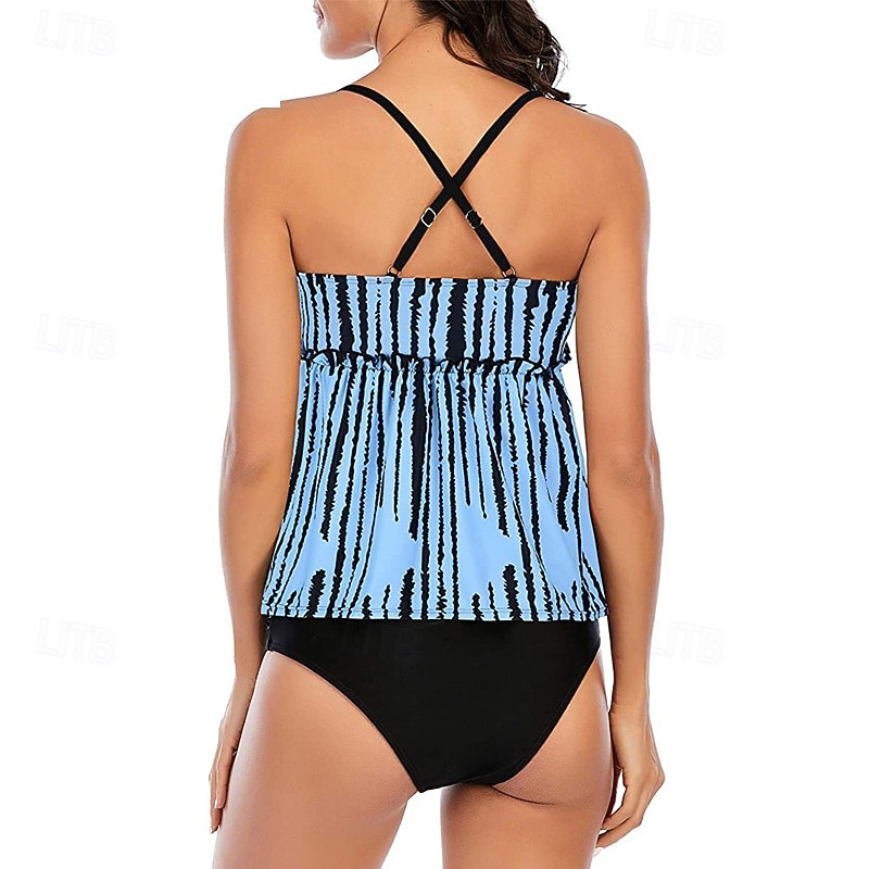 Women's Tankini Two Piece Swimsuit Backless Swimwear Floral Swimwear Light Blue Black Breathable Quick Dry Lightweight Sleeveless - Swimming Surfing Beach Summer Spring4