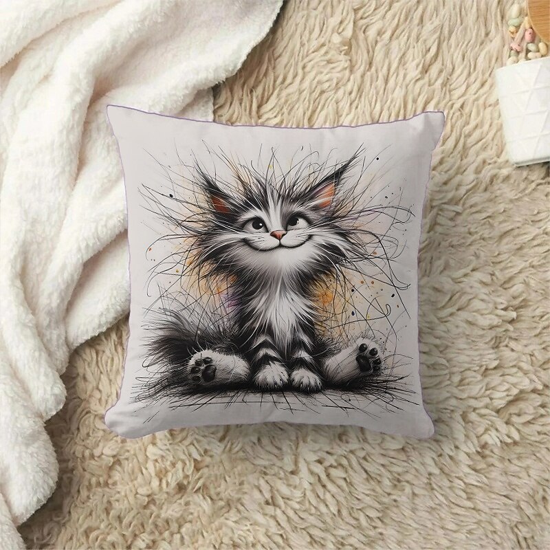 Funny Animal Decorative Toss Pillows Cover 1PC Soft Square Couch Cushion Case Pillowcase for Bedroom Livingroom Sofa Chair Crazy Cat3
