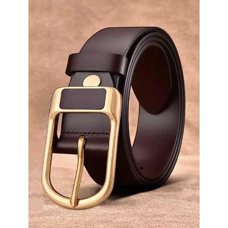 Men's Genuine Leather Belt with Gold Buckle – Classic Vintage Design for Weddings, Casual, and Formal Wear