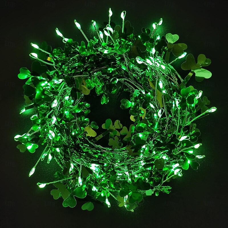 St. Patrick's Day Clover Firecracker Light String 3M 100 LEDs - AAA Battery Powered String Light with Remote 8-Function Controller for Festival Atmosphere Decorative 1pc2