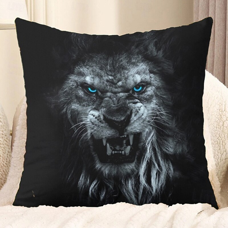 Animal Decorative Toss Pillows Cover 1PC Soft Square Couch Cushion Case Pillowcase for Bedroom Livingroom Sofa Chair Scary Lion2