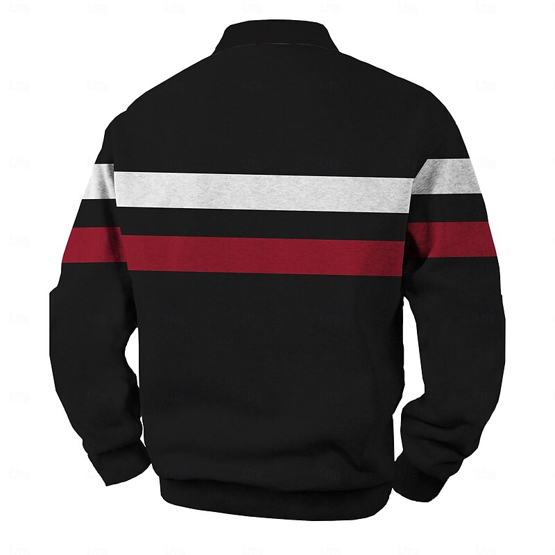 Men's Stripe Stripes Rugby Polo Cable Knit Polo Long Sleeve Polo Shirts Collared Shirts Casual Outdoor Athleisure 3D Print Spring Fall Winter Yellow Red Blue4