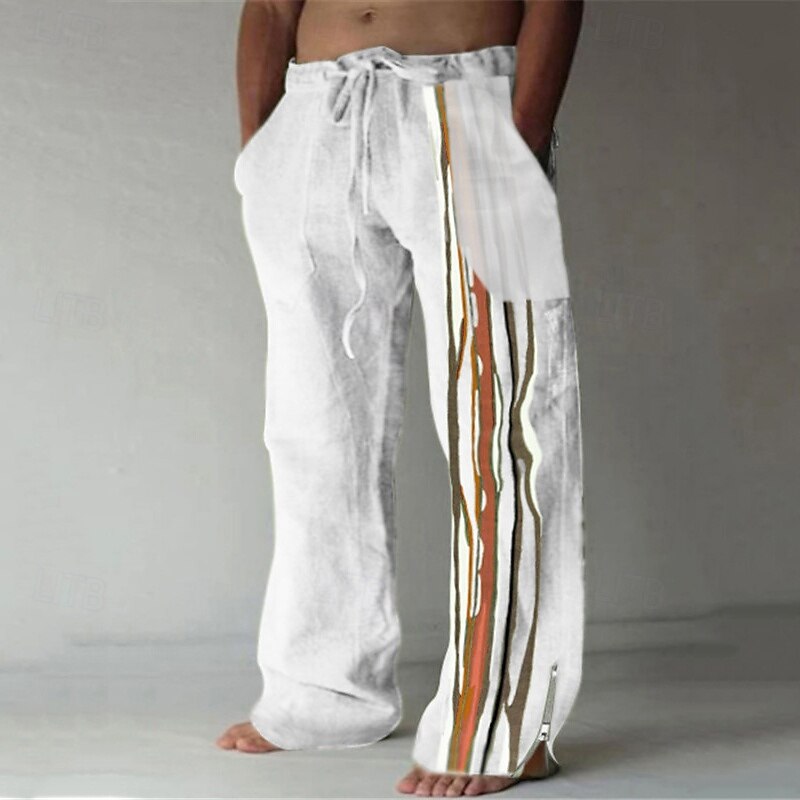Stripe Casual Men's 3D Print Pants Trousers Outdoor Street Going out Polyester White Blue Khaki S M L Mid Waist Elasticity Pants2