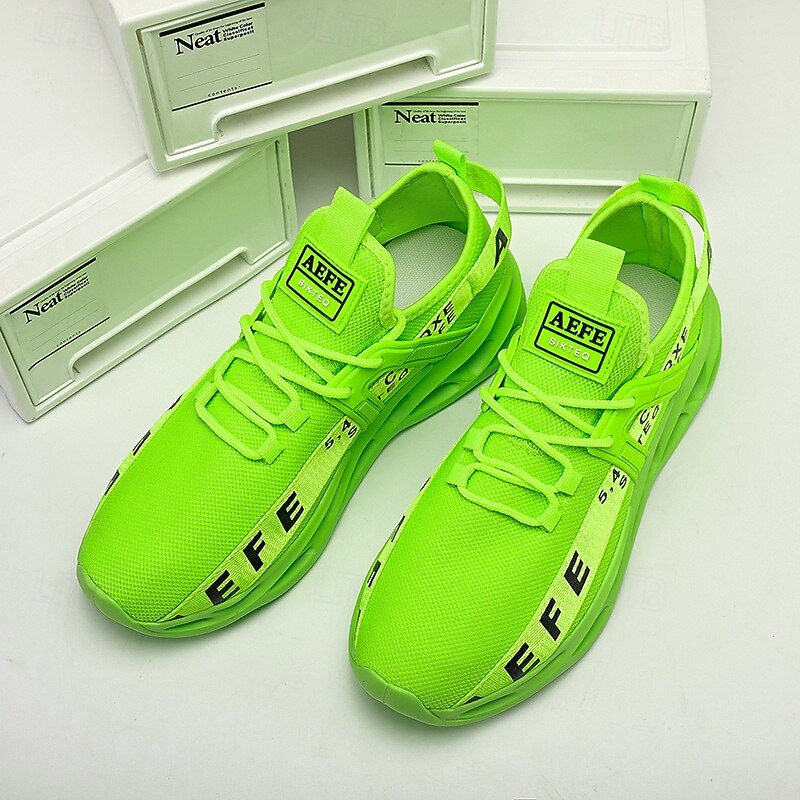 Men's Neon Green Breathable Mesh Sneakers - Lightweight Casual Running Shoes for Sports and Gym3