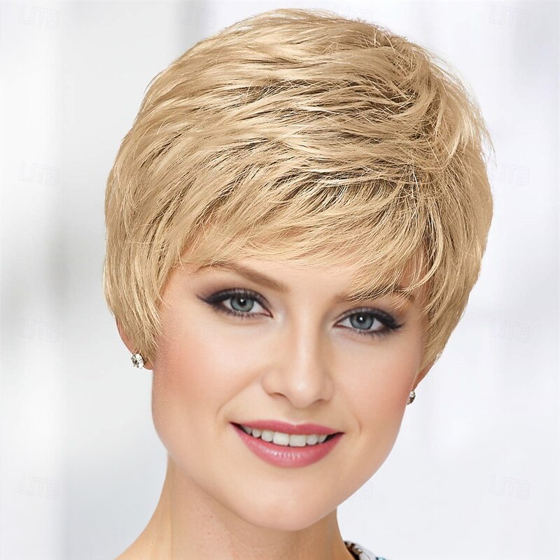 Casey WhisperLite Wig Short Ultra-Chic Pixie Wig with Neat Straight Layers / Multi-tonal Shades of Blonde Silver Brown and Red