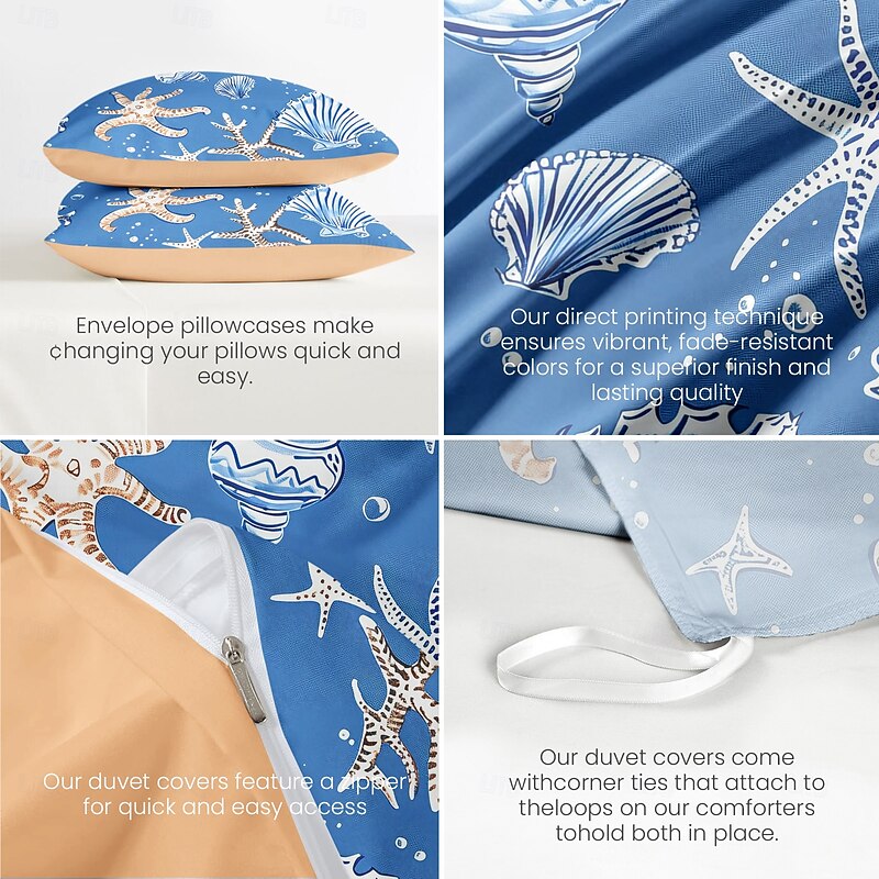 Ocean Series Duvet Cover 3-Piece Set 100% Cotton Super Soft Skin Friendly Long Lasting3