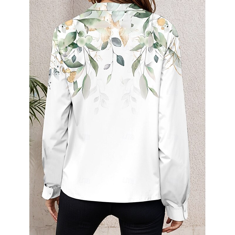 Women's Shirt Button Down Tunic Shirt Collar Long Sleeve Floral Casual Regular Tops Work Daily s Print White Spring Fall Winter2