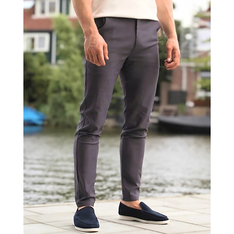 Men's Skinny Trousers Chinos Buttons Pocket Plain Comfort Formal Work Daily Fashion Classic Style Black Khaki Micro-elastic3