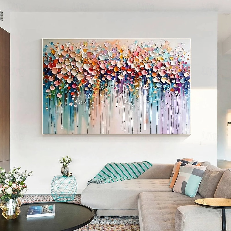 Hand Painted Oil Painting Original Wildflowers Painting 3D Texture Blooming Flower Painting Canvas Extra Large Size Flora Wall Art Wall Art Decor Rose Art