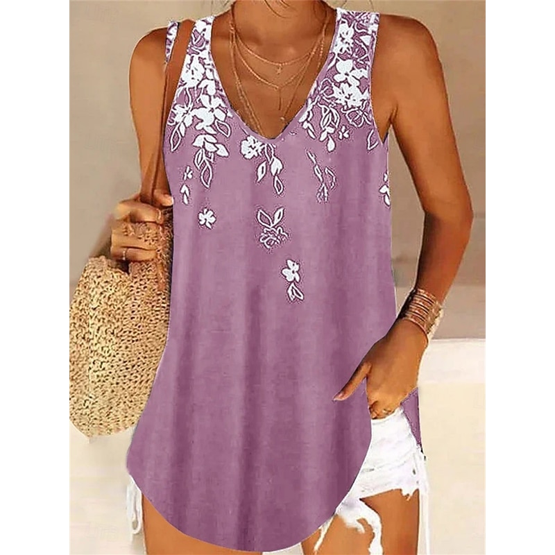 Women's Camisole Tank Top Floral Stylish Casual Sleeveless U Neck Regular Tops Daily Print Sky Blue Purple Green Summer4