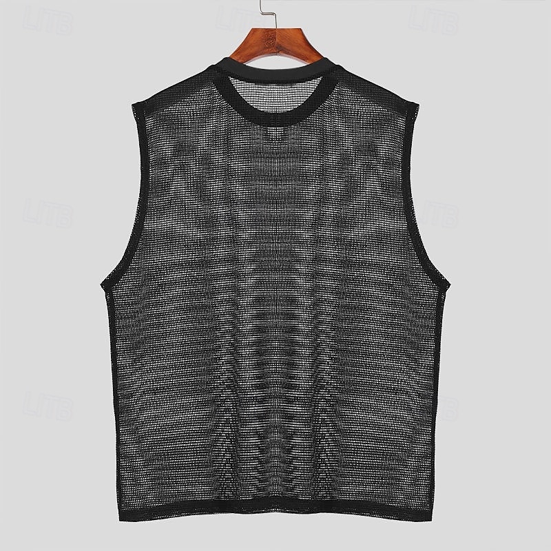 Men's Tank Top Undershirt Sleeveless Shirt Sleeveless Crewneck Summer Plain Fashion Sexy Muscle Hollow Out Outdoor Going out Gym Black Top Tee for Men4