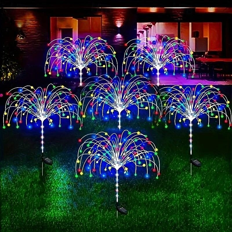 2 Pcs Outdoor Solar Fireworks Ground Plug in Light 90LED Beads Courtyard Garden Lawn Path Festival Wedding Atmosphere Decorative Light3