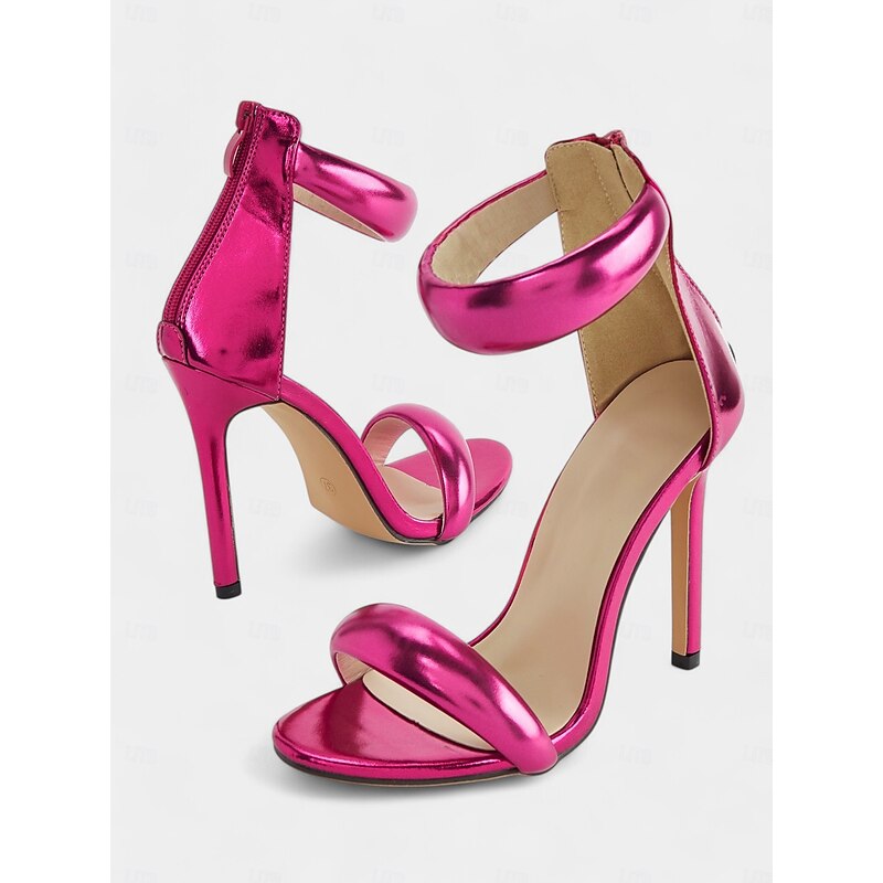 Fuchsia Metallic Ankle Strap Stiletto Heels for Women - Statement Party Shoes4