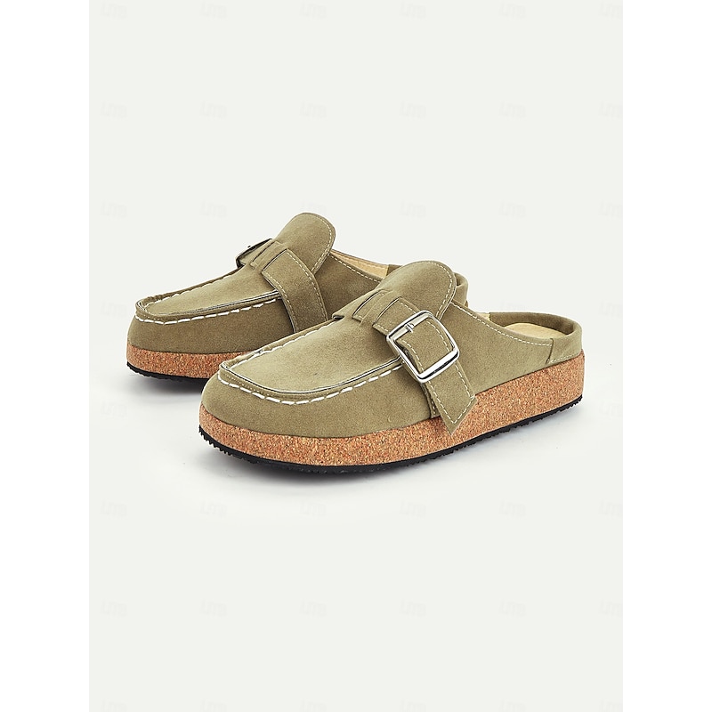 Women's Faux Suede Slip-On Loafers – Casual Comfort Flats with Buckle Detail and Cushioned Cork Sole for Everyday Wear2