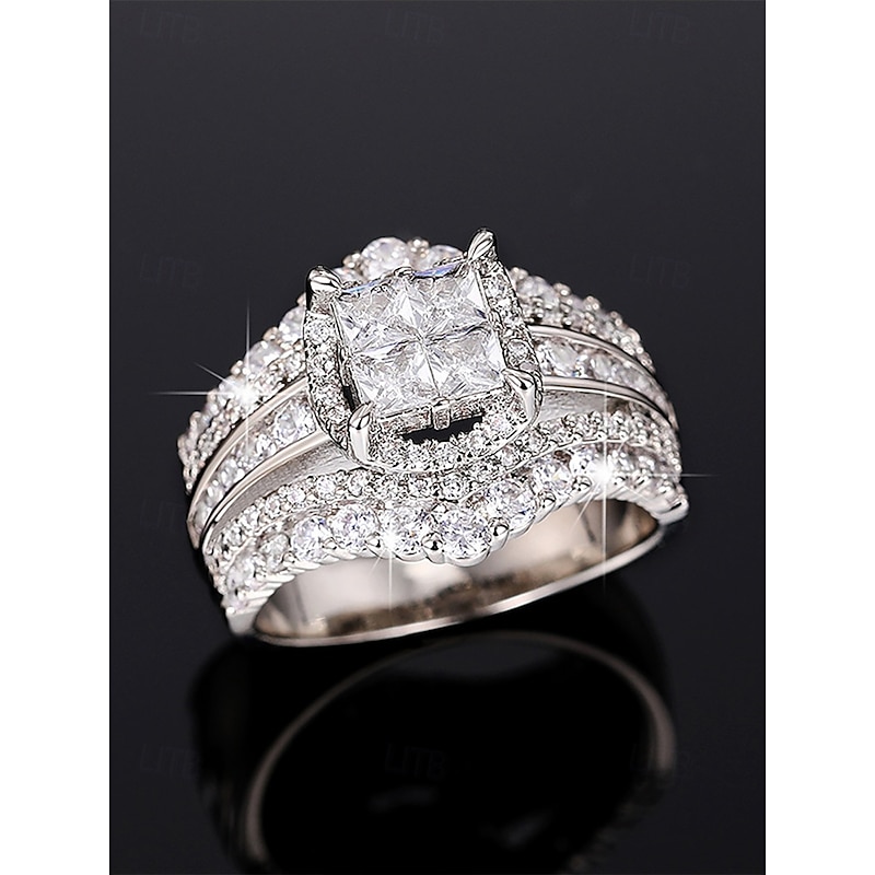 Luxury Wedding Ring Set with Cubic Zirconia, Silver-Plated, Elegant Bridal Jewelry for Women4