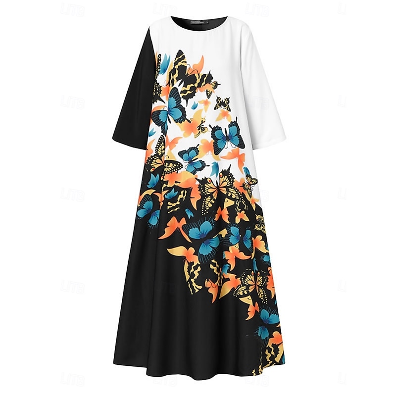 Women's Maxi Dress Casual Dress Stylish Casual Vacation Daily Regular Fit Floral 3/4 Length Sleeve Crew Neck White Yellow Red Summer Spring2