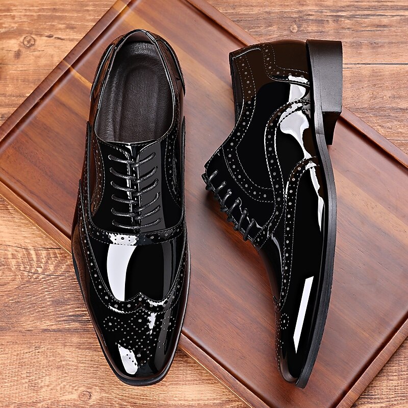 Men's Black Patent Leather Brogue Shoes - Classic Formal Style for Business, Office and Special Occasions4