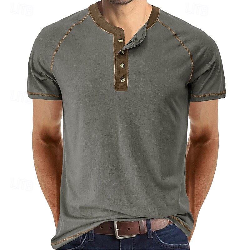 Men's Button T Shirt T Shirt Henley Shirt Short Sleeve Shirt Short Sleeve Henley Summer Solid / Plain Color Fashion Designer Fashion Vacation Street Going out Wine Navy Black Top Tee for Men4