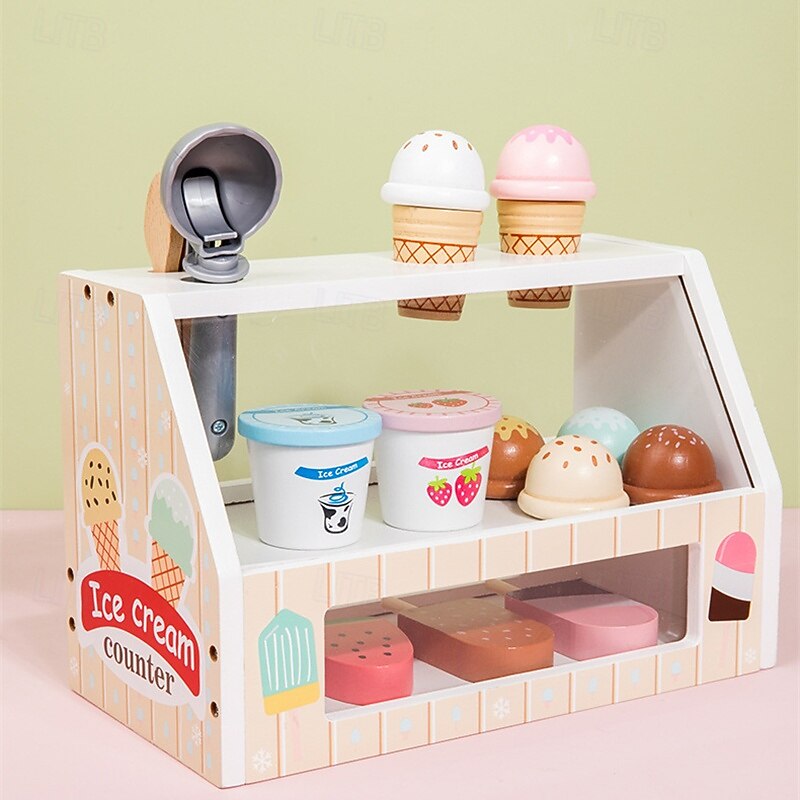 Wooden Ice Cream Preschool Learning Activities Counting and Color Sorting Set Stacking Toys for Kids 3-5 Fine Motor Skills Toys with Safety Durability3