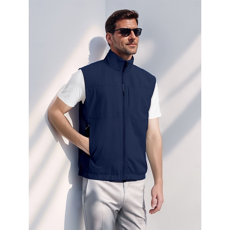 Men's Golf Jacket Black White Navy Blue Sleeveless Outerwear Golf Attire Clothes Outfits Wear Apparel