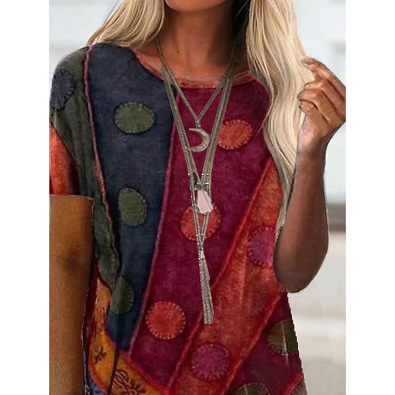 Women's T Shirt Graphic Fashion Modern Casual Short Sleeve Crew Neck Regular Tops Daily Weekend Print Wine Blue Purple Orange Summer Spring2