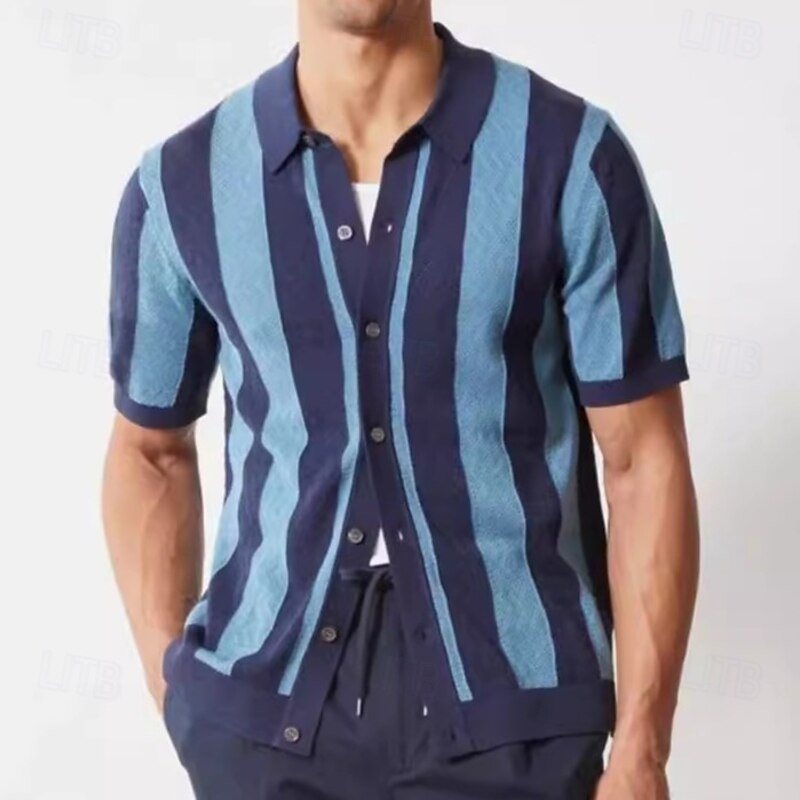 Retro Vintage 1970s Sweater Shirt Cardigan Hippie Crochet Striped Fancy Dress Men's Vacation Dailywear Pride Parade Adults' Top Spring & Summer