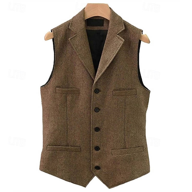 Men's Vest Waistcoat Gilet Vacation Daily Wedding Party Date Fashion Casual Spring Fall Buttons Pocket Polyester Comfortable Plain Single Breasted One-button Lapel Regular Fit Black Navy Blue Dark