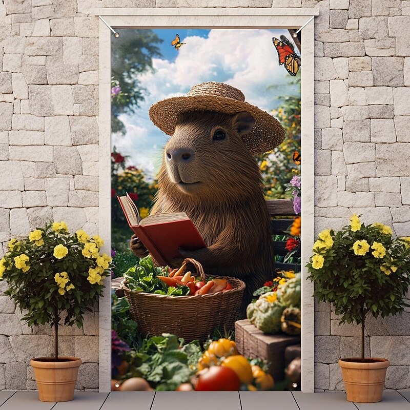 Funny Animal Door Decorations Door Covers Capybara Door Tapestry Door Curtain Decoration Backdrop Indoor/Outdoor Door Banner for Front Door Farmhouse4