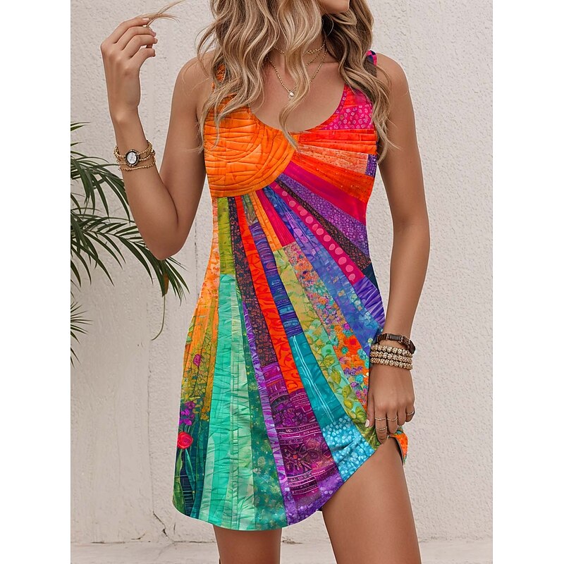 Women's Mini Dress Casual Dress Tank Dress Stylish Casual Daily Loose Fit Floral Tie Dye Color Gradient Sleeveless U Neck Yellow Blue Orange Green Summer4