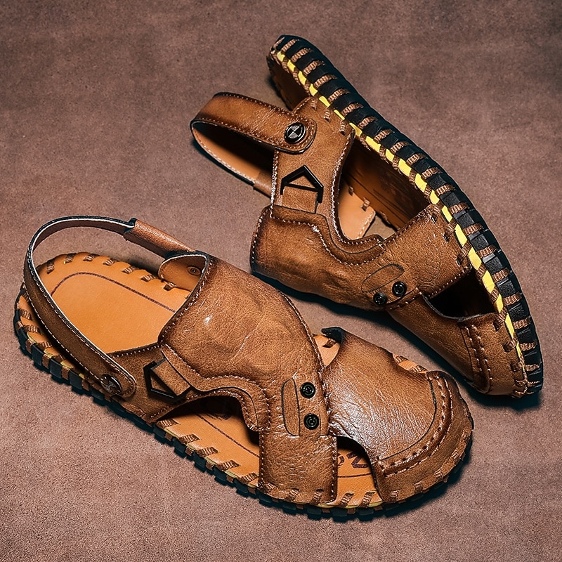 Men's Brown Leather Sandals with Adjustable Strap and Stylish Stitching – Comfortable and Durable for Casual Outings, Beach and Everyday Wear4