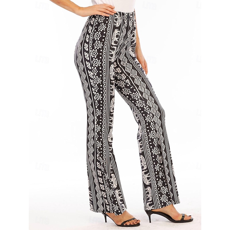 Women's Flared Pants Fashion Streetwear Full Length High Waist Graphic Vintage Style Comfort Outdoor Micro-elastic Vacation Street Daily Black Pink Orange Rainbow Summer Spring Fall Regular Fit2