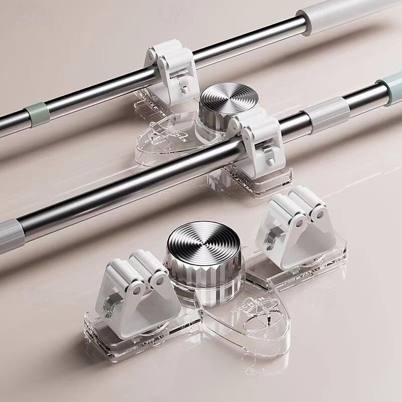 Broom Hanger Mop Hanger, Wall Mount Mop Grippers, No Punching Required Broom Hanger Organizer for Bathroom, Kitchen, Laundry Room, Home Garden, Garage Storage and Organization Rack2