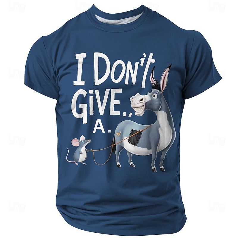 Men's Funny Graphic T-Shirt: 'I Don't Give A' Donkey & Mouse Visual Pun Humor Tee