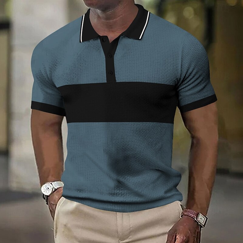 Men's Horizontal Stripes Rugby Polo Short Sleeve Polo Shirts Collared Shirts Business Casual School Formal Outdoor Dailywear Buttons 3D Print Summer Dark Brown Light Brown Dark Blue